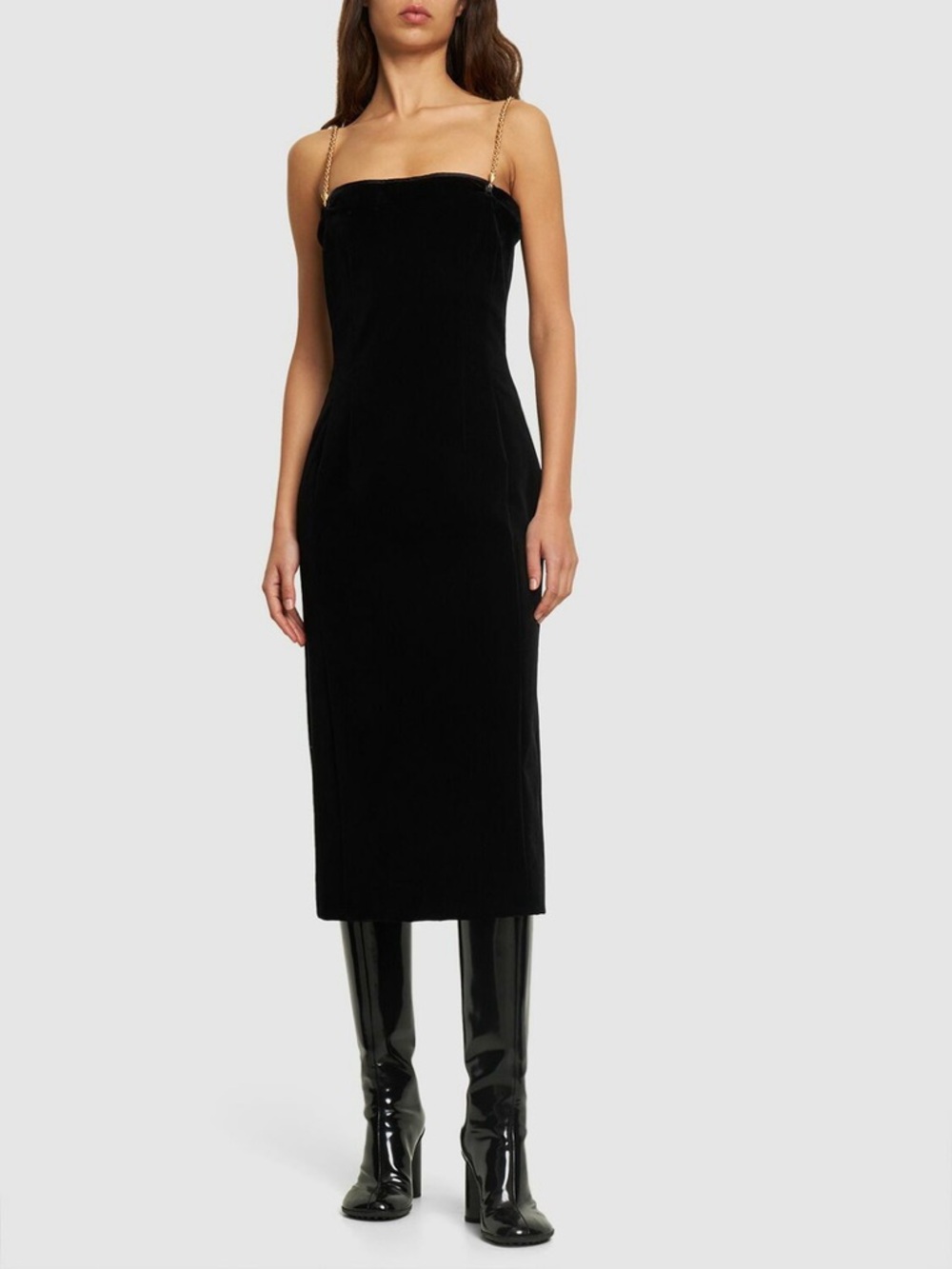 Ferragamo Midi Tube Dress With Twisted Chain Straps Black